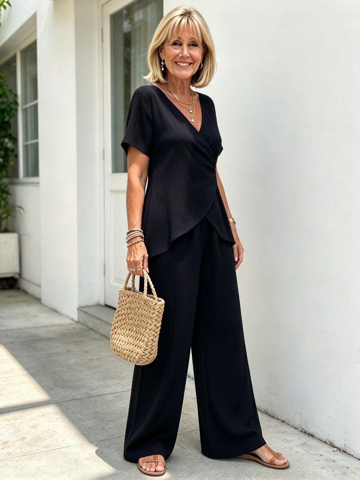 2Pcs Casual Cross Irregular Summer Set Wide Leg Pants Set