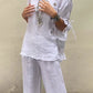 Women's Casual Solid Color Round Neck Button Drawstring Cotton Top Pants Two-Piece Set