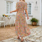 Women's 2026 Summer Casual Floral Print Short Flutter Sleeve Crew Neck Smocked High Waist Flowy Maxi Dress