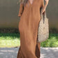 Women'S Casual Solid Color V-Neck Cotton And Linen Dress