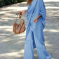 Women'S Casual Twisted Short-Sleeved V-Neck Top + Wide-Leg Pants Two-Piece Set