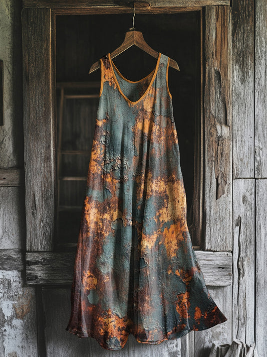 Vintage Rust Art Tank Midi Dress