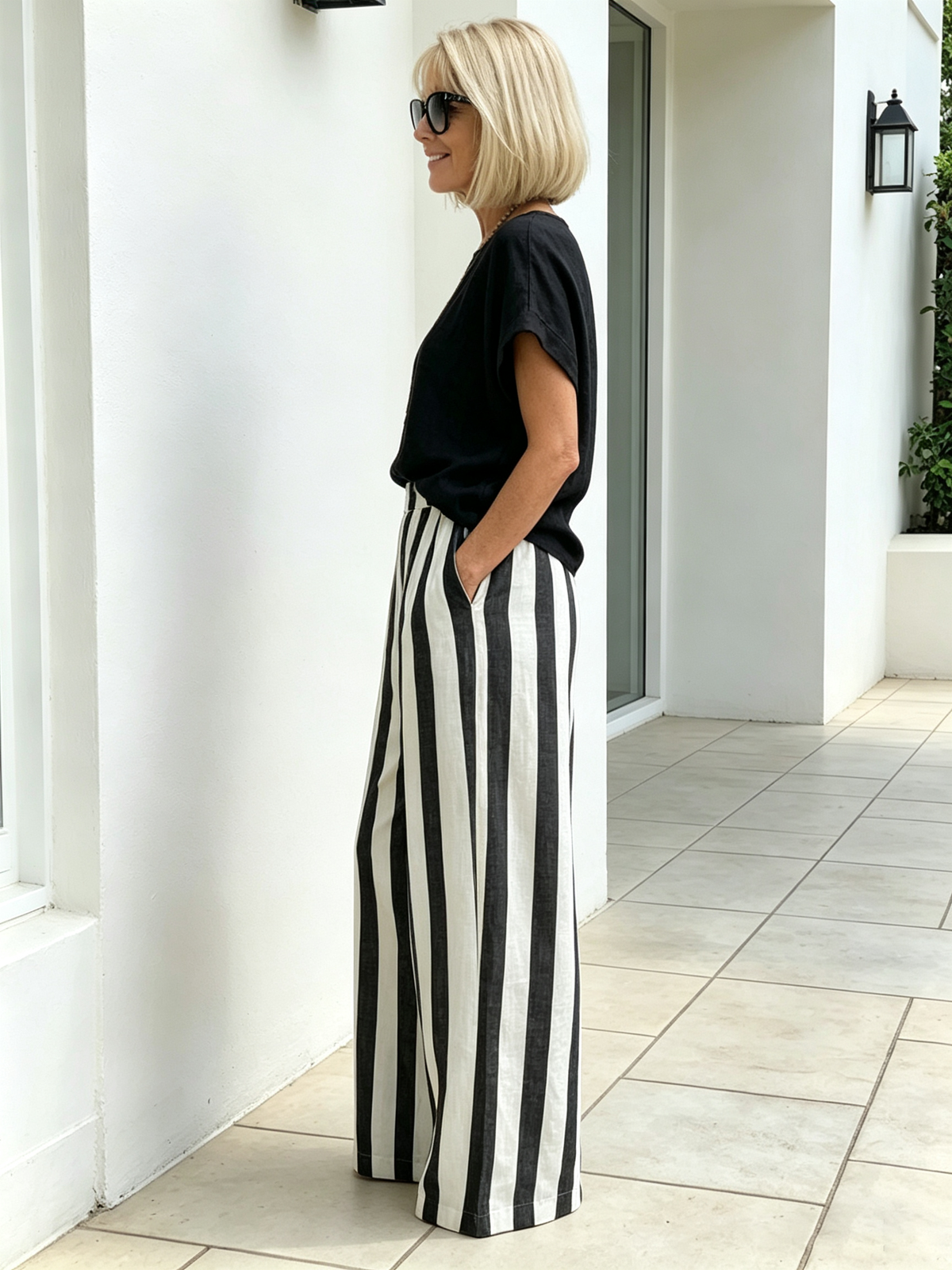 2Pcs Striped Cotton and Linen Two-piece Set