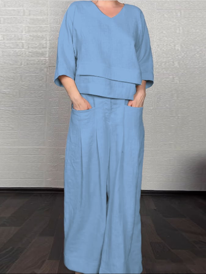 Women'S Casual Solid Color Irregular Cotton And Linen Suit