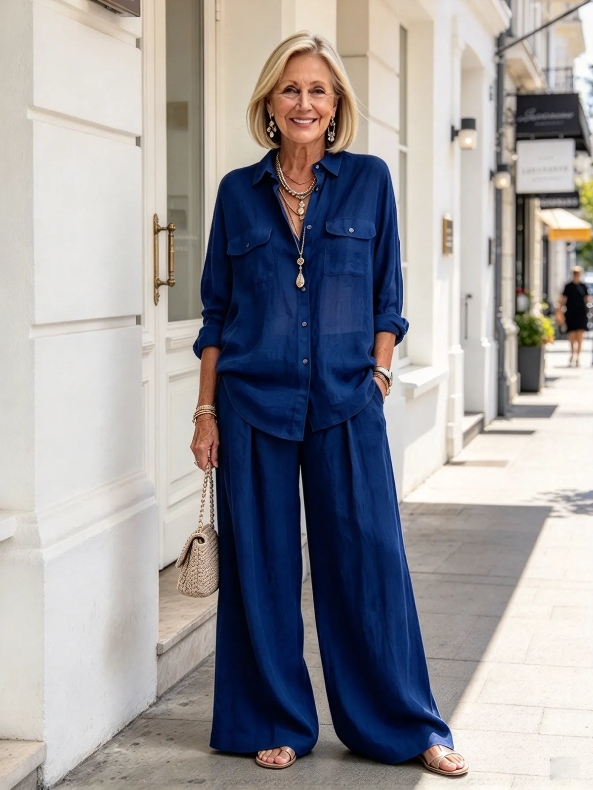 Linen Suit Breathable Light Long-sleeved Shirt Drape Wide-leg Pants Vacation Style Women's Clothing