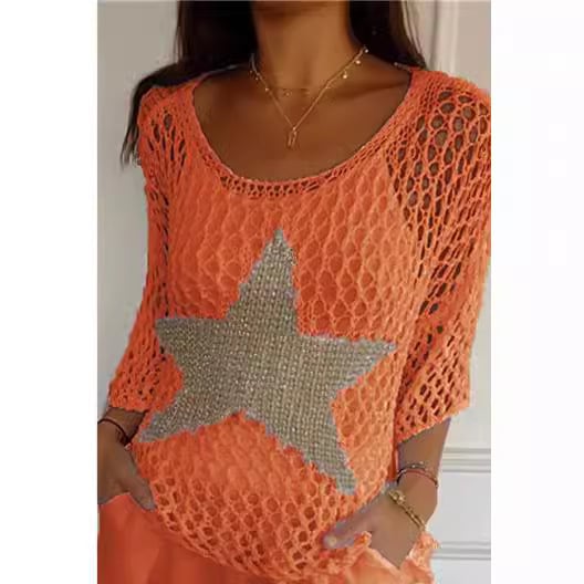 Five-Star Round Neck Hollow Crochet Tops (Buy 3 Free Shipping)