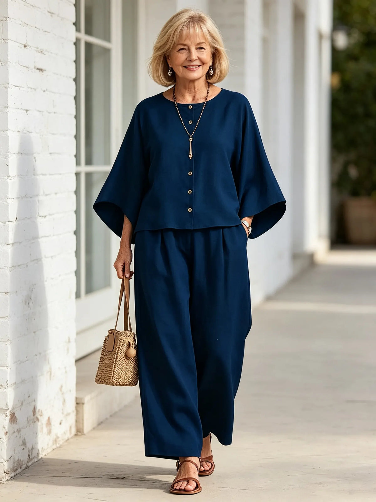 2Pcs Women's Suit Casual Women's Clothing Cotton and Linen Wide-leg Pants Suit
