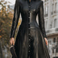 Edgy Black Faux Leather Midi Shirt Dress