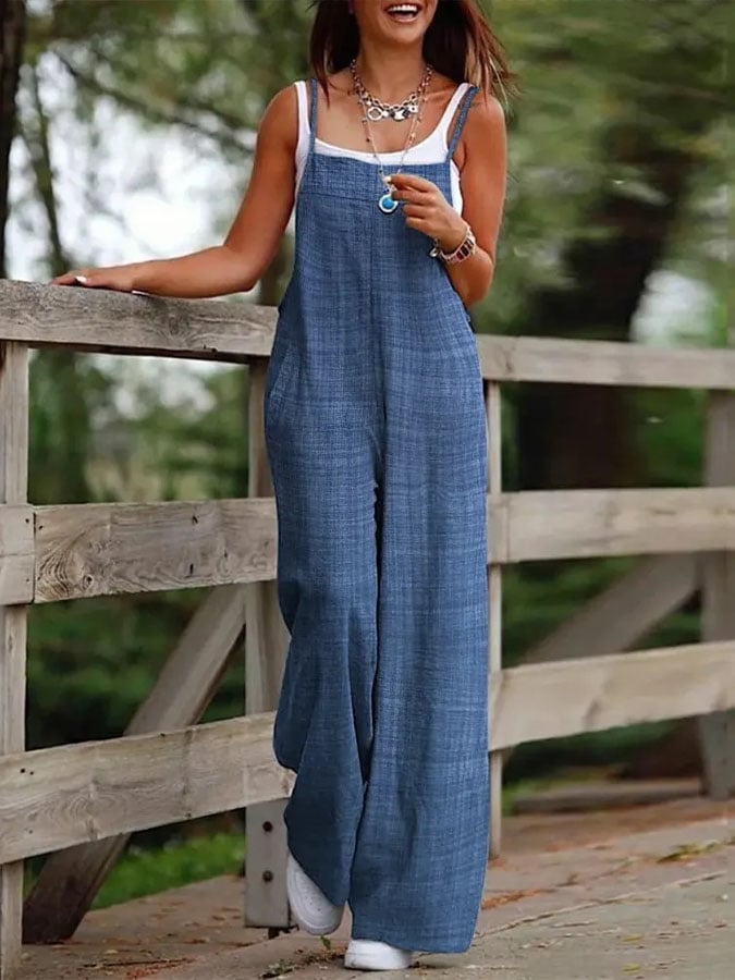 Women's Casual Cotton and Linen Jumpsuit