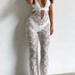See Through White Lace V Neck Cutout Sleeveless Jumpsuit