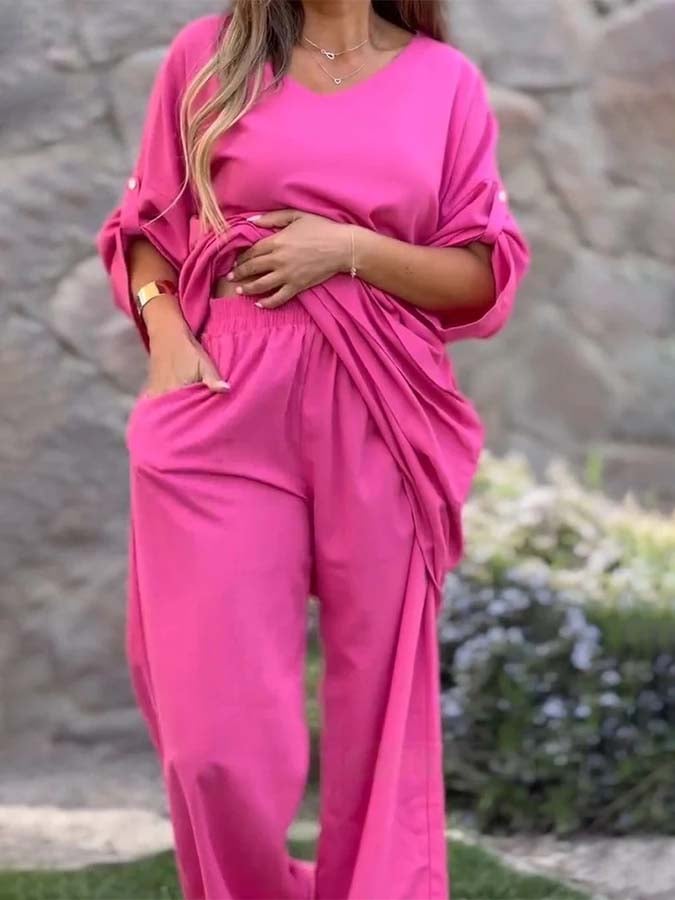 Women'S Loose Solid Color Irregular Wide-Leg Pants Suit