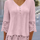 Women'S Casual Solid Color Lace Sleeve Top