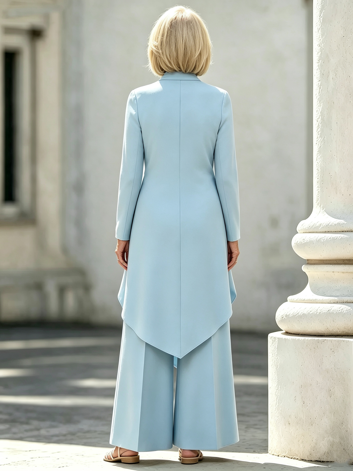 2Pcs Commuter Skinny Irregular Design, High Neck Long Sleeve Laminated Wide Leg Pants Two-piece Set