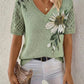 V-Neck Knitted Floral Pullover