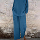 Women's Casual V-neck Pullover Long Sleeve + Pocket Trousers Cotton and Linen Suit