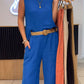 Women's Casual Solid Color Round Neck Vest Trousers Cotton and Linen Two-piece Set