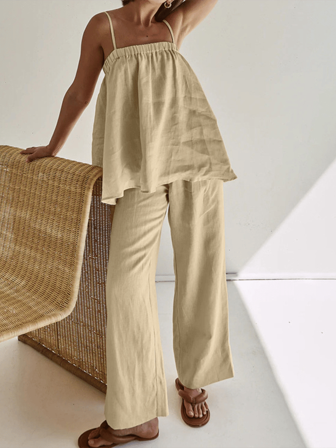 Women'S Vacation Elastic Suspender Wide Leg Pants Set