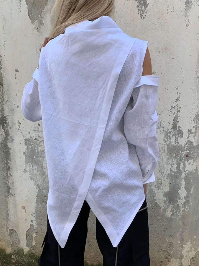 Women's Casual Solid Color Long Sleeve Irregular Hem Cotton Shirt