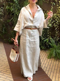 Women's Casual Cotton and Linen Shirt Skirt Suit