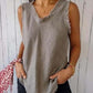 Women'S Sleeveless Tassel Stitching Casual Solid Color Cotton And Linen Vest