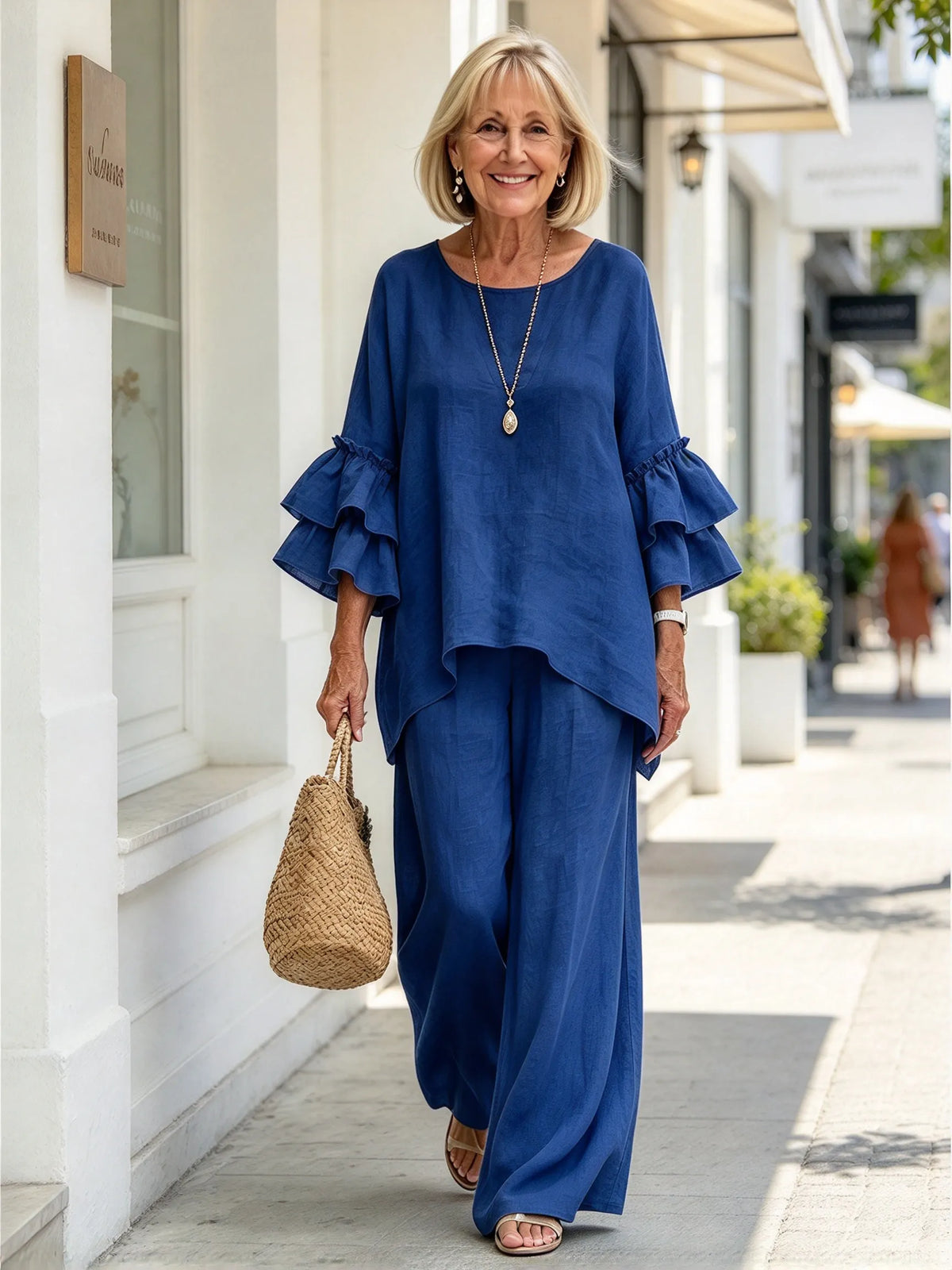 Fashion Casual Solid Color Shirt Collar Loose Casual Trousers Two-piece Suit Women's Clothing
