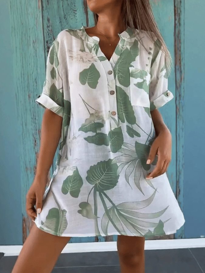 Women'S Loose Printed V-Neck Pullover Shirt