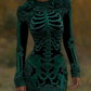 Women's Vintage Halloween Skeleton Bones With Rose Art Cozy Knit Mini Sweater Dress
