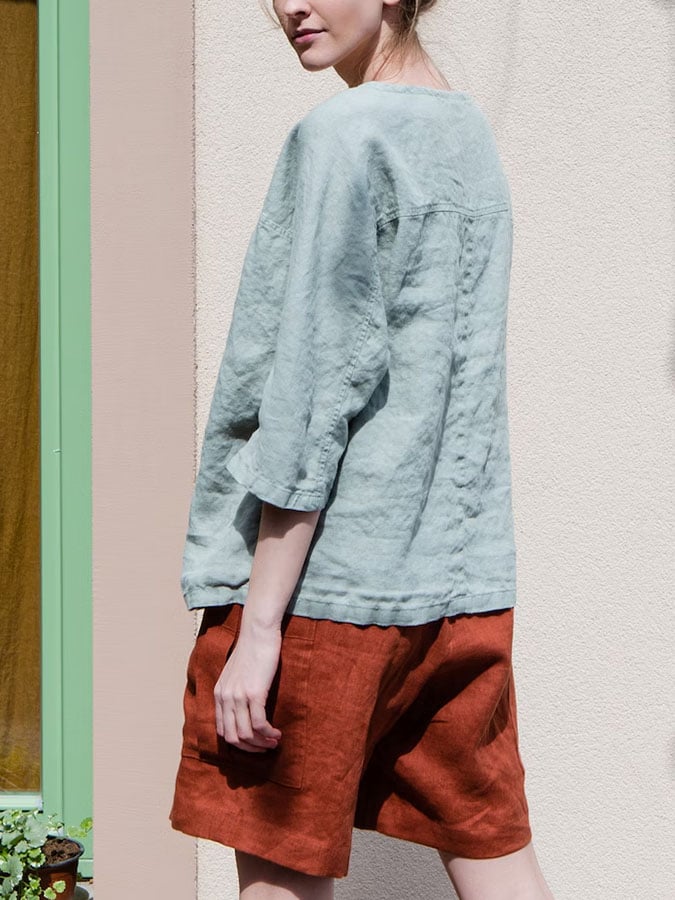 Women'S Casual Solid Color Cotton And Linen Loose Top