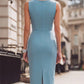 Elegant Sleeveless Plunge Neck Bodycon Midi Dress