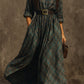 Retro Plaid Cotton-blend Single-breasted Maxi Dress With Belt