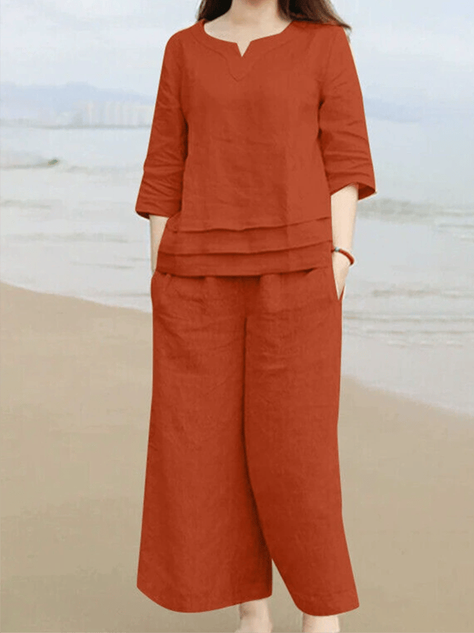Women'S Casual Loose Top Wide Leg Pants Set