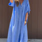 Women'S Casual Solid Color Short-Sleeved V-Neck Cotton And Linen Dress
