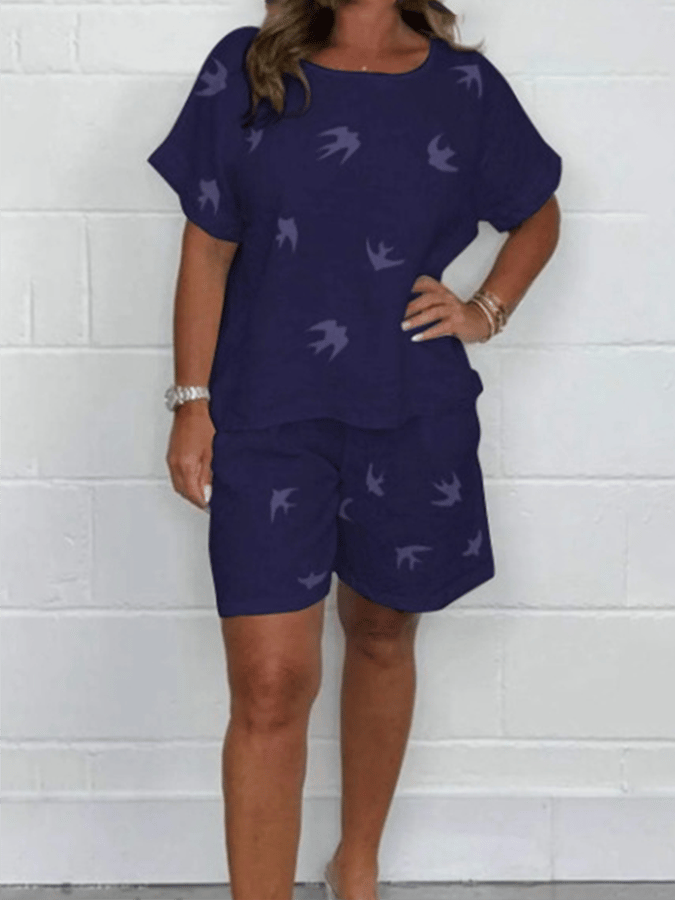 Women'S Casual Loose Printed Shorts Suit