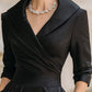 Vintage-Inspired Satin Midi Dress With Draped Collar