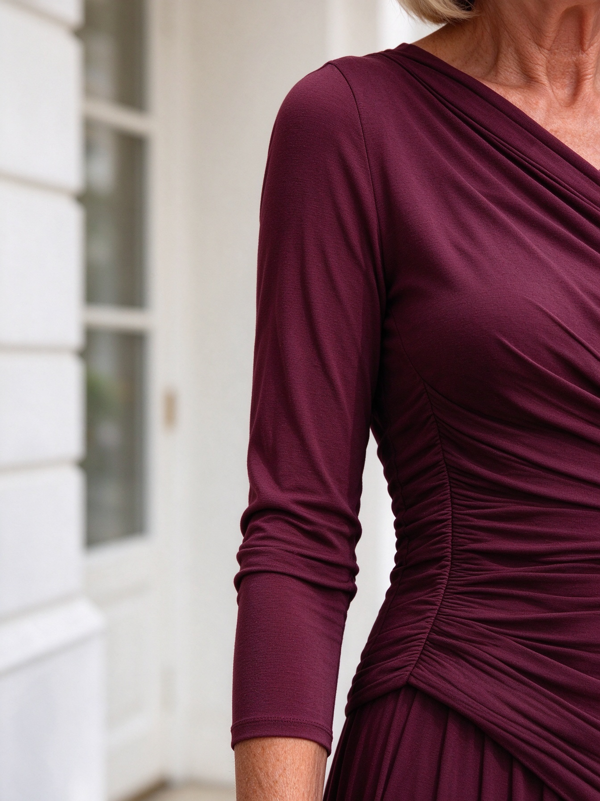 2Pcs Solid Color V-neck Long-sleeved Pleated Waist and Thin Long Suit Women's Elegant Clothing
