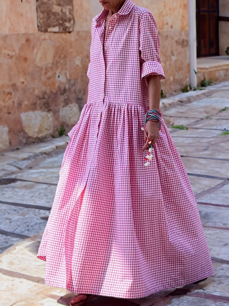 Women's Long Sleeve Shirt Patchwork Cotton Dress