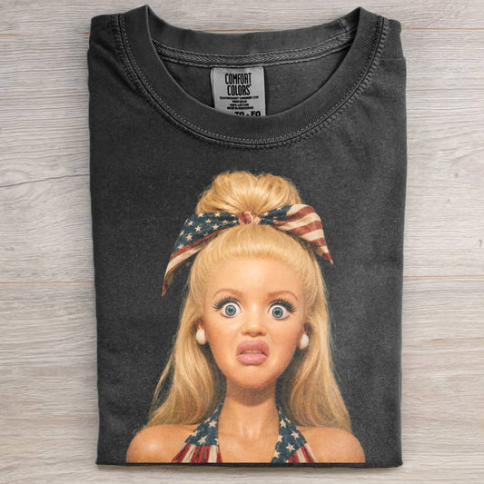 FUNNY DOLL FACE 4TH OF JULY FACE MEME TEE