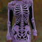 Women's Vintage Halloween Skeleton Bones With Rose Art Cozy Knit Mini Sweater Dress