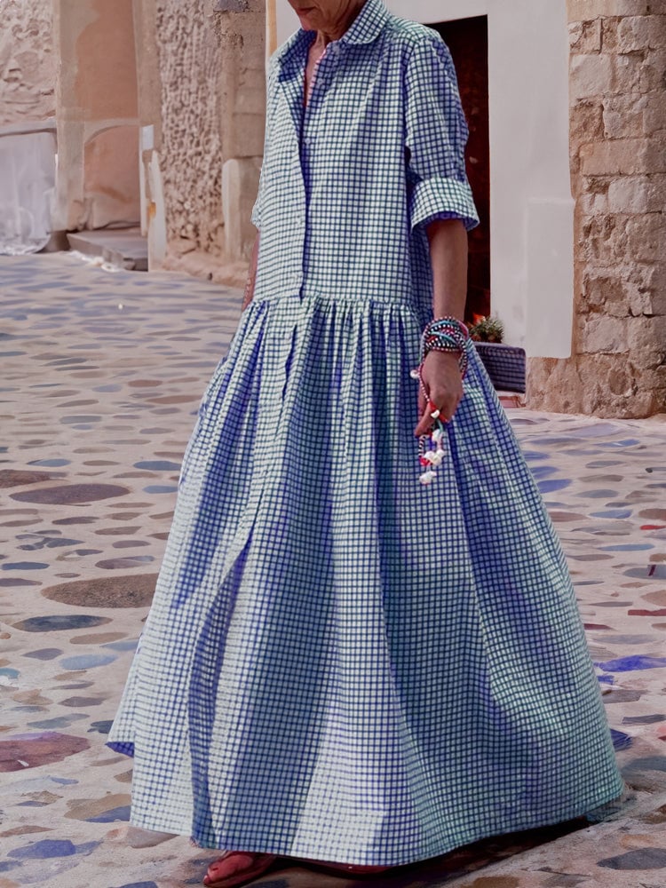 Women's Long Sleeve Shirt Patchwork Cotton Dress