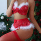 Christmas Red Sexy Backless Sequined Fuzzy Lingerie Set with Stockings