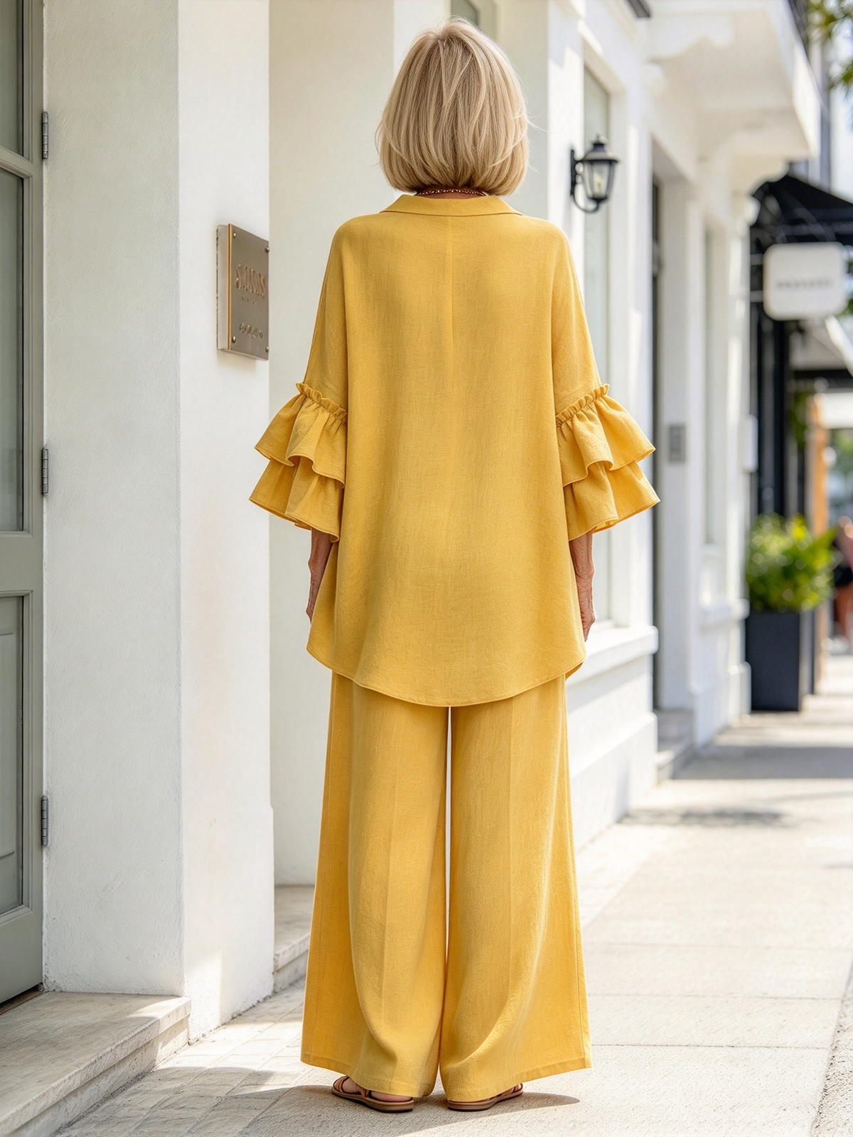 Fashion Casual Solid Color Shirt Collar Loose Casual Trousers Two-piece Suit Women's Clothing