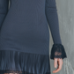 Retro High-neck Lace Cuffs And Pleated Hem Knitted Mini Dress