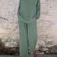 Women's Casual V-neck Pullover Long Sleeve + Pocket Trousers Cotton and Linen Suit