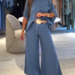 Women's Casual Solid Top and Wide Leg Pants Set