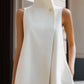 Asymmetric High-Neck Flowing A-Line Maxi Dress