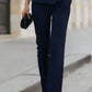 Tailored Navy Peplum Blazer & Wide-Leg Trouser Suit
