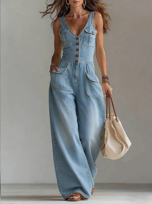 Women's Sleeveless Denim Jumpsuit