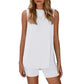 Sleeveless Crewneck Women's 2 Piece Sets Summer Matching Lounge Shorts Set Resort Airport Travel Outfit Split Hem Casual Clothes Basic Fitted Homewear