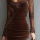 Vintage Keyhole Neck Lace Sleeves Velvet Mini Dress