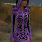 Women's Vintage Halloween Skeleton Bones With Rose Art Cozy Knit Hooded Sweater Dress